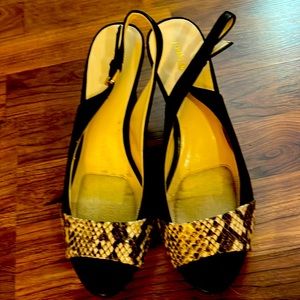 JONES NEW YORK SLINGBACK, Black Reptile print Platform High Heels Sandhurst 7.5M